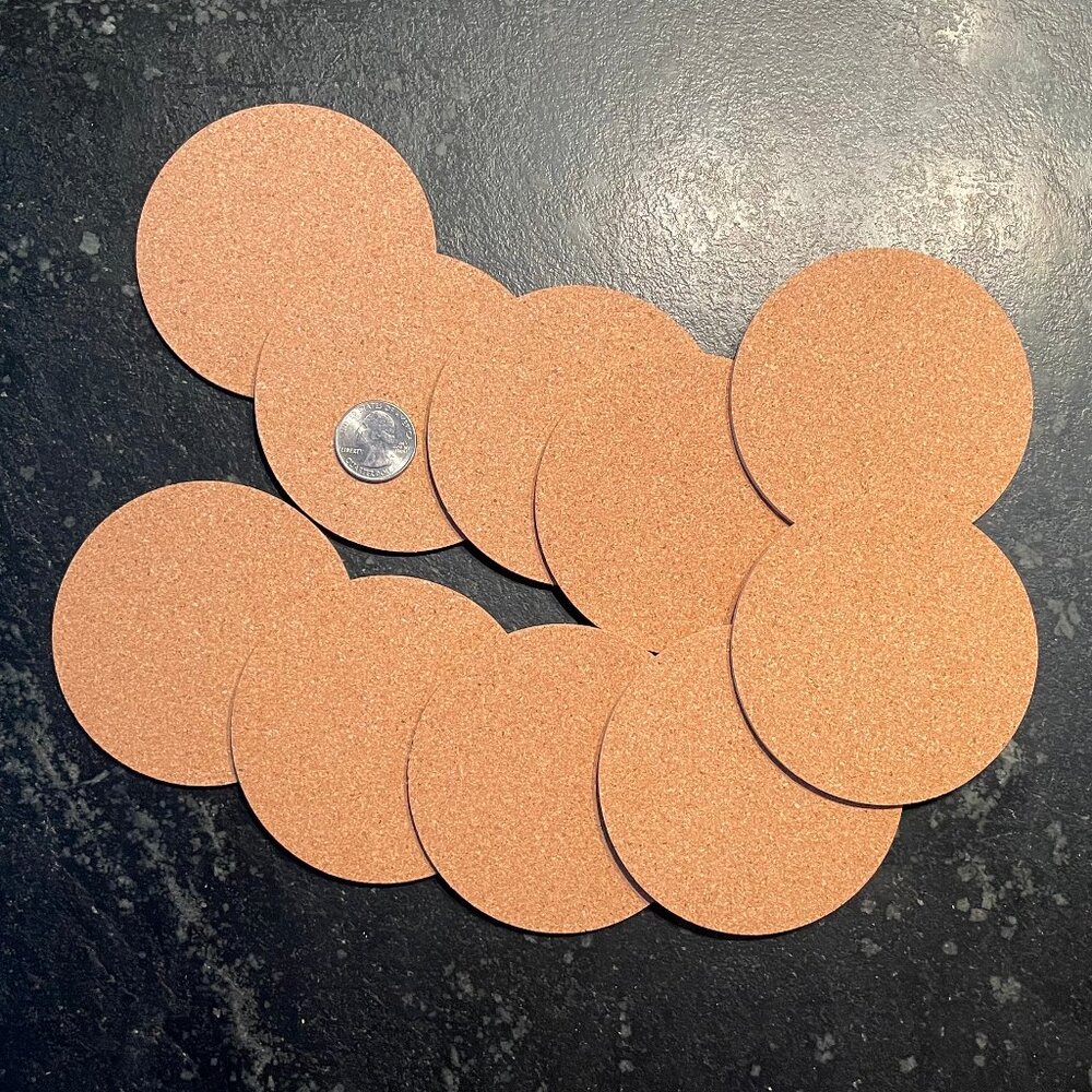 Ten Plain Cork Coasters, Thin, Round (NWOT)